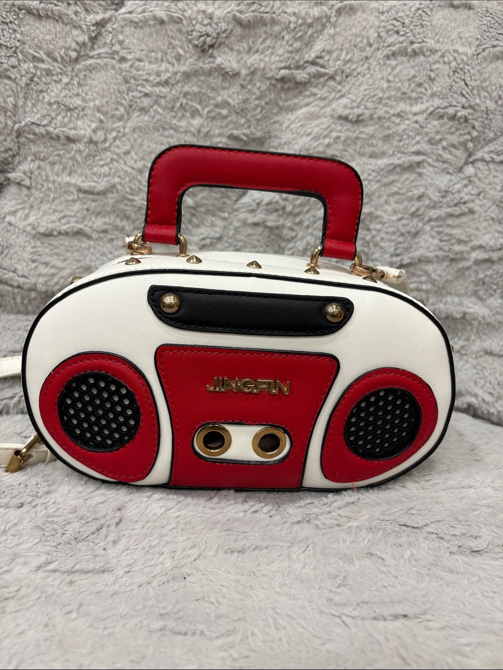 Red & White Portable Audio-Inspired Handbag